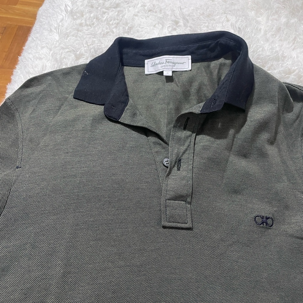 Salvatore Ferragamo Olive Green Polo with Black Collar